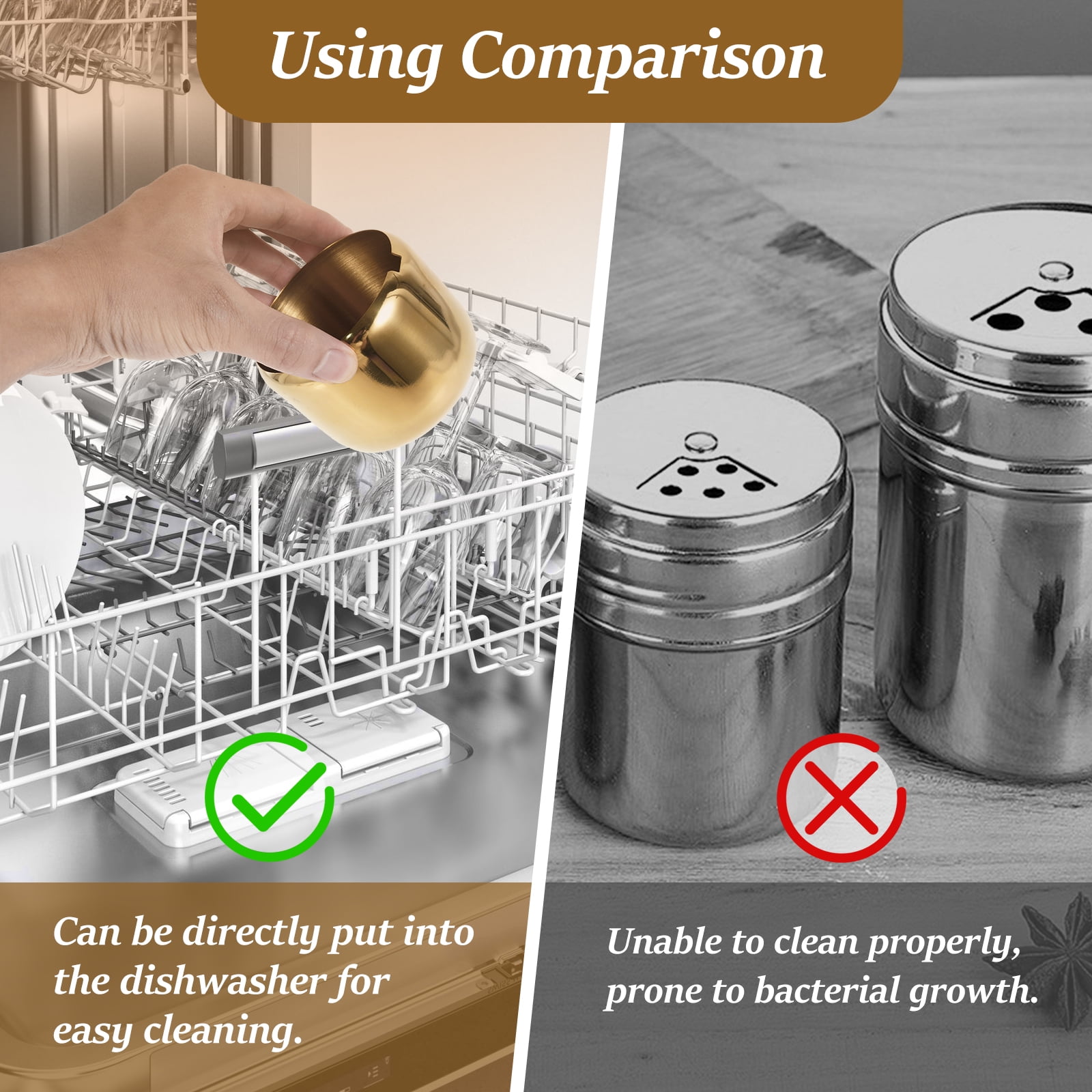 304 Stainless Steel Sugar Container with Clear Glass Lid and Spoon Gold Sugar Bowl 10oz Sugar Jar Dishwasher Safe Seasoning Box Multifunctional Condiment Pot for Salt Candy Coffee Bean