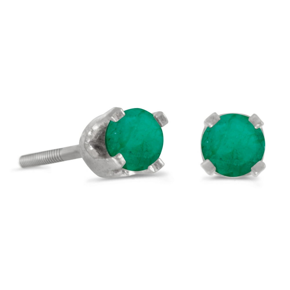 DirectJewelry 14k Petite White Gold Round Emerald Screwback Stud
