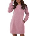 thumbnail image 1 of Vestido de manga larga Prolriy para mujer, cuello redondo, manga larga, suéter para mujer, vestido de cintura alta, vestidos de mujer, rojo 3 XL, 1 of 4