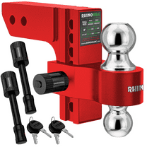 Rhino USA Adjustable Trailer Hitch (Fits 2-Inch Receiver) - Heavy Duty Aluminum Tow Hitches with 6-Inch Drop/Rise for Truck (12,500 LBS GTW) - Weatherproof Double Anti-Theft Locking Hitch Pins (Red)