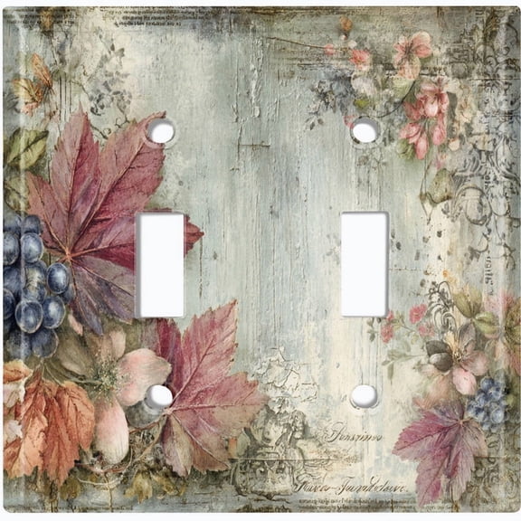 Metal Light Switch Wall Plate Outlet Cover (Printed Image of Vintage Floral and Fruit Collage - Double Toggle)