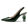 thumbnail image 2 of FSJ Women Classic Crystal Block Chunky Mid Heel Slingback Pumps Closed Pointed Toe Backless Sleek Fashion Office Wedding Dress Shoes Size 13 Green, 2 of 4