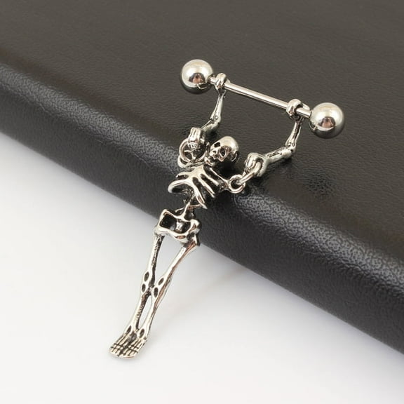 Skeleton Alloy Nipple Rings with 316L Surgical Stainless Steel Pins Antique Silver 50x16x12mm