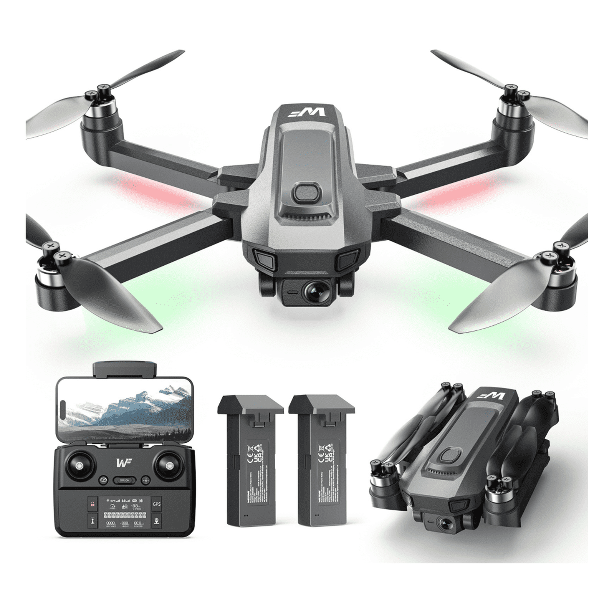 Drones with Camera for Adults 4k, Wefone WF30 GPS Foldable Drone for Beginners, Auto Return Home, Brushless Motor, 5G Transmission, 2 Batteries, Black