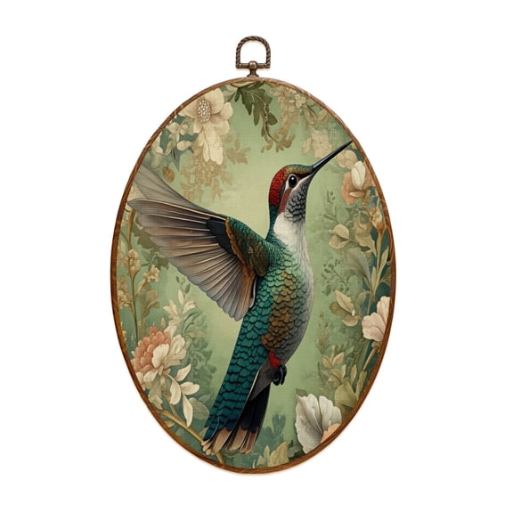 Canvas Wall Art Vintage Floral Bird Textured Nature Botanical Aesthetic Peony Flowers Oval Framed Canvas Prints Vintage Wall Hanging Decor for Home Decorations 8.6"x11.4"