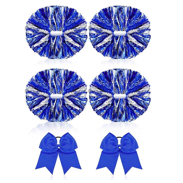 6 Pompones de Porristas de 13 Pulgadas y Lazo Grande, Adecuados para Pompones de Porristas de NiñAs, Pompones de Metal y Asas, Azul