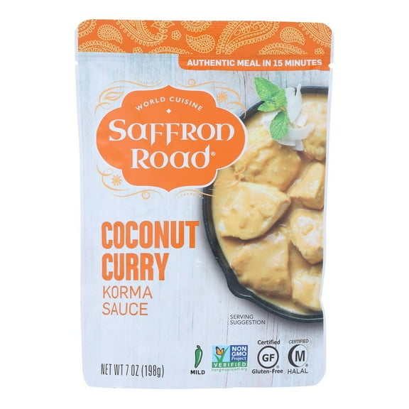 Saffron Road Gluten Free Simmer Sauce Coconut Curry Korma 7 oz Pack of 4