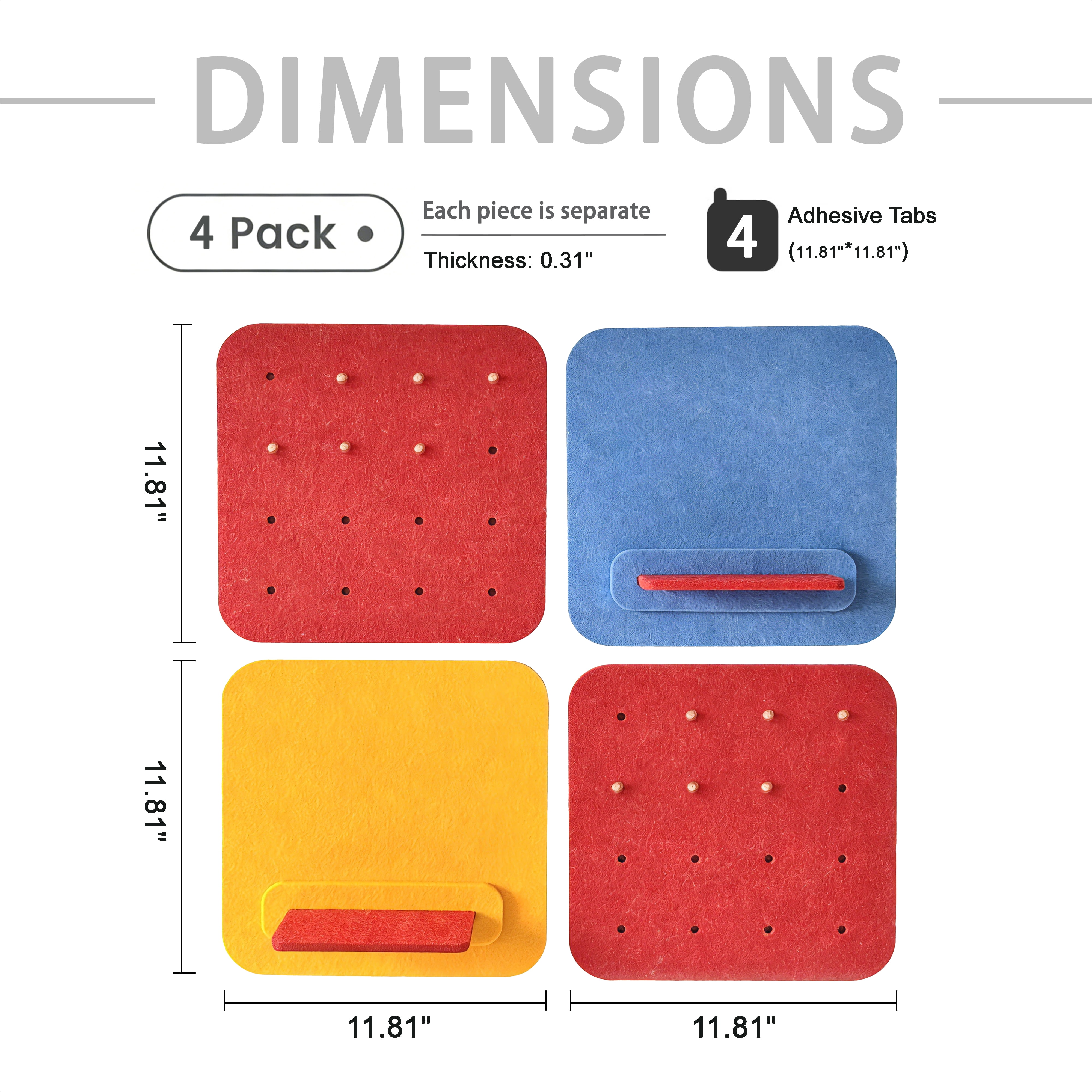 Mifurn 11.8''*11.8'' Felt Bulletin Board, 3 Colors, 4 Pack