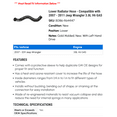 thumbnail image 2 of Lower Radiator Hose - Compatible with 2007 - 2011 Jeep Wrangler 3.8L V6 GAS 2008 2009 2010, 2 of 2