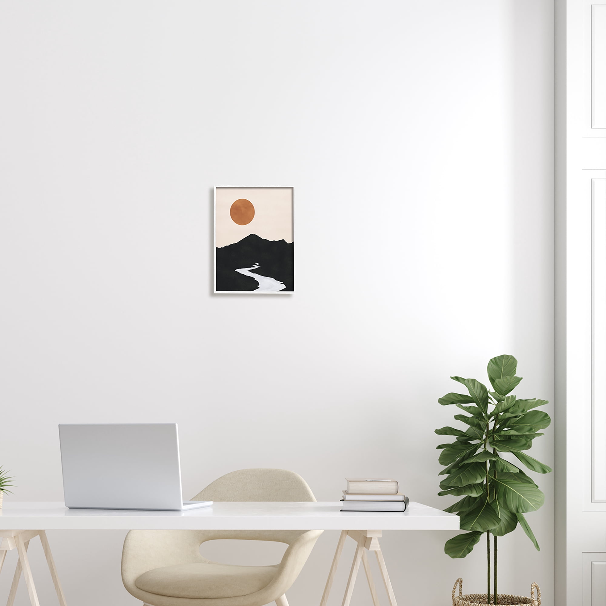 Stupell Industries Receding Stream Into Distant Mountain Ochre Sun Graphic Art White Framed Art Print Wall Art, Design by JJ Design House LLC