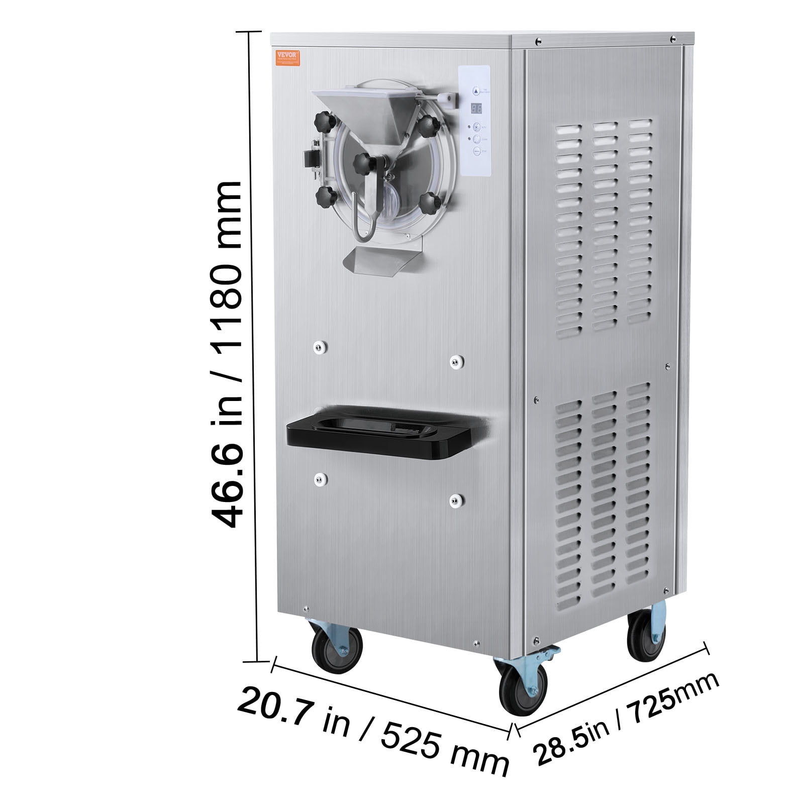 VEVOR Commercial Ice Cream Machine, 20-25L/H Yield, 2400W 1-Flavor Hard Serve Ice Cream Maker, 8L Stainless Steel Cylinder, Digital Display Auto Clean Adjustable Hardness, for Restaurant Snack Bars