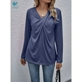 thumbnail image 4 of Deago Women's Long Sleeve V Neck T Shirt Twist Cross Knot Tunic Tops Casual Loose Fitted Blouse (Blue, 2XL), 4 of 9