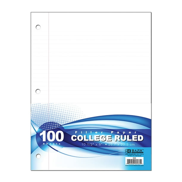 BAZIC Filler Paper Loose Leaf Papers 100 Sheet College Ruled 3 Hole bazic-filler-paper-loose-leaf-papers-100-sheet-college-ruled-3-hole