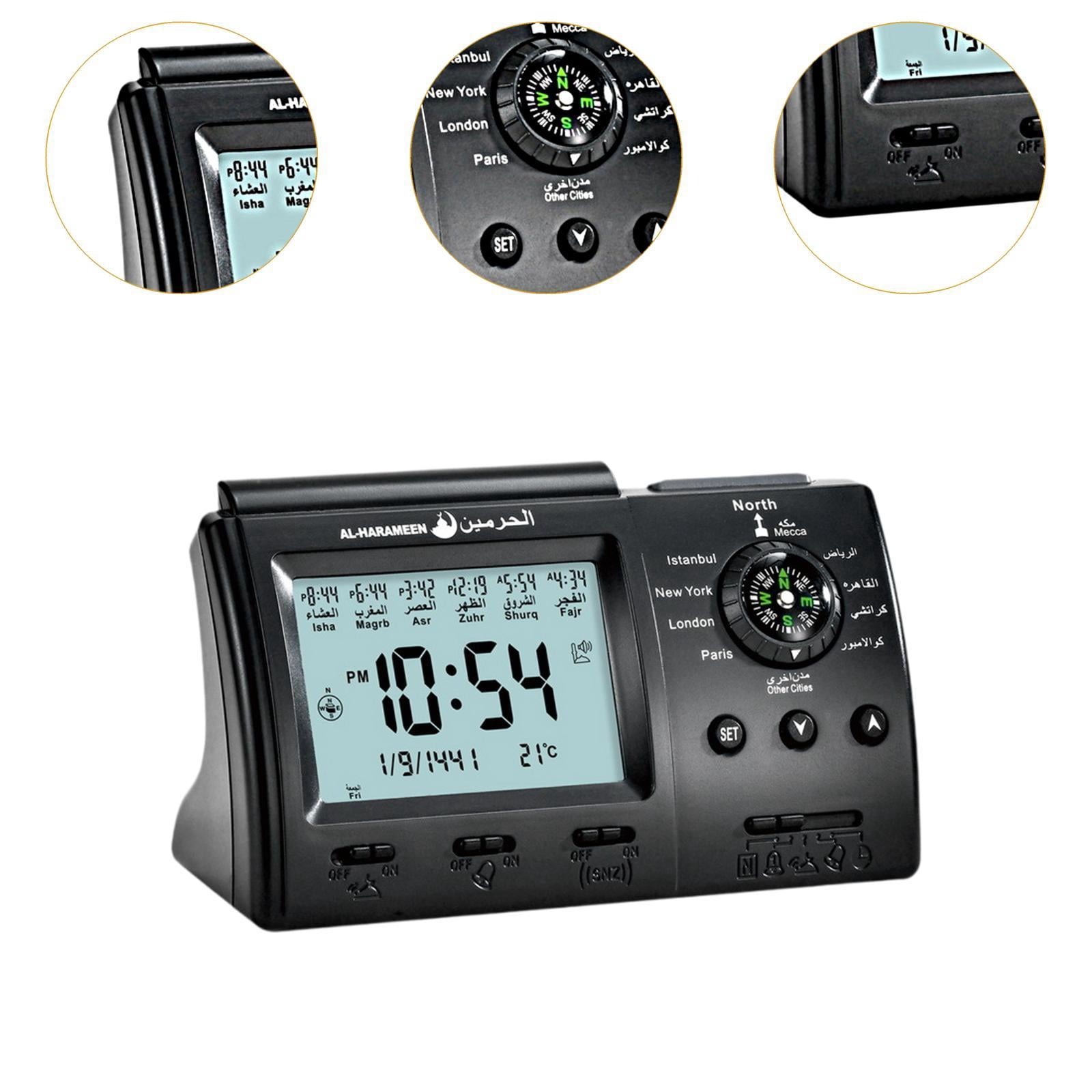 Esquirla Azan Alarm Clock Date Azan Athan Prayer Clock for Living Room Indoor Bedroom Black