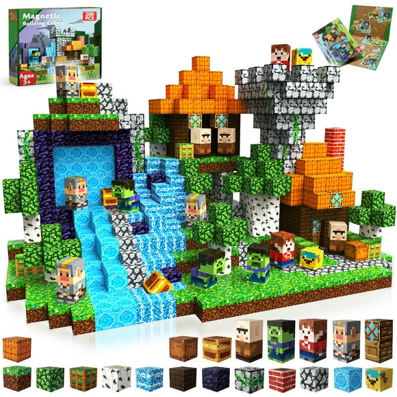 Goody King 200 Pcs Magnetic Blocks Set, STEM Sensory Magnet Toys for Kids Age 3+, Montessori Learning Toy Building Set for Toddlers, Magnetic Cubes Construction Kit B