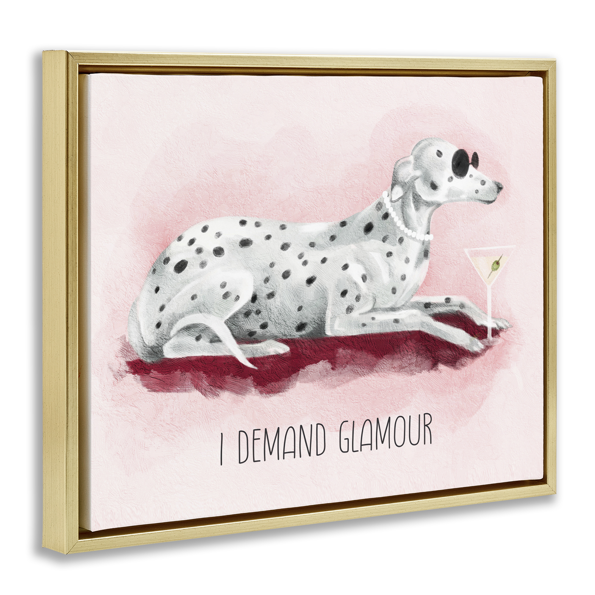 Stupell Industries I Demand Glamour Dog Animals Painting Gold Floater Framed Canvas Art Print Wall Art, 21 x 17