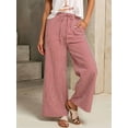 thumbnail image 4 of Pantalones Palazzo de Pierna para Mujer, Cintura Alta, con Cordón, Informales, Holgados, con Bolsillos, para Verano y Otoño. Rojo XXL, 4 of 10