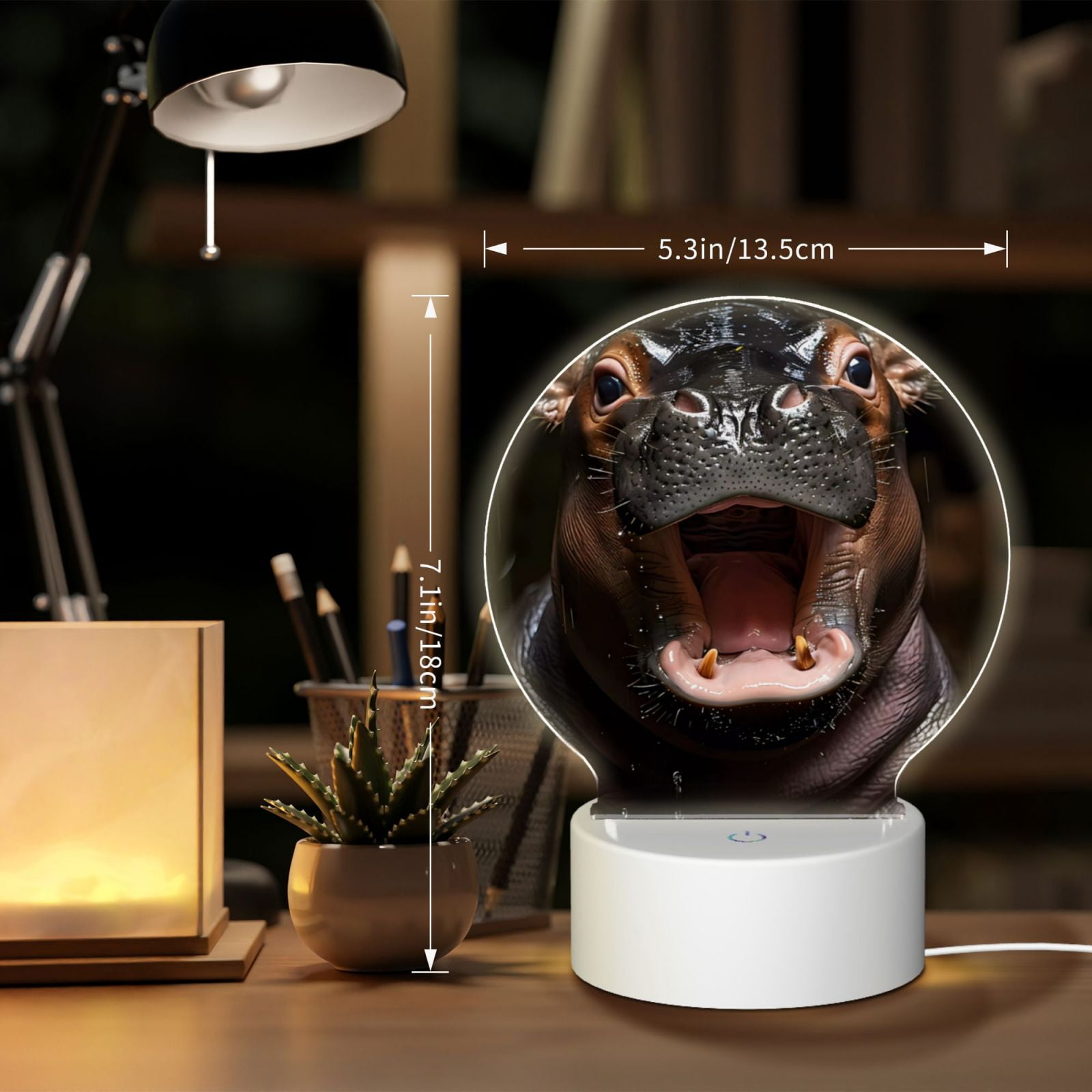 Naloa Playful Baby Hippo Splash Acrylic LED Night Light Custom LED Lights Personalized Nightlight Customized Gifts for Family Couples Friends