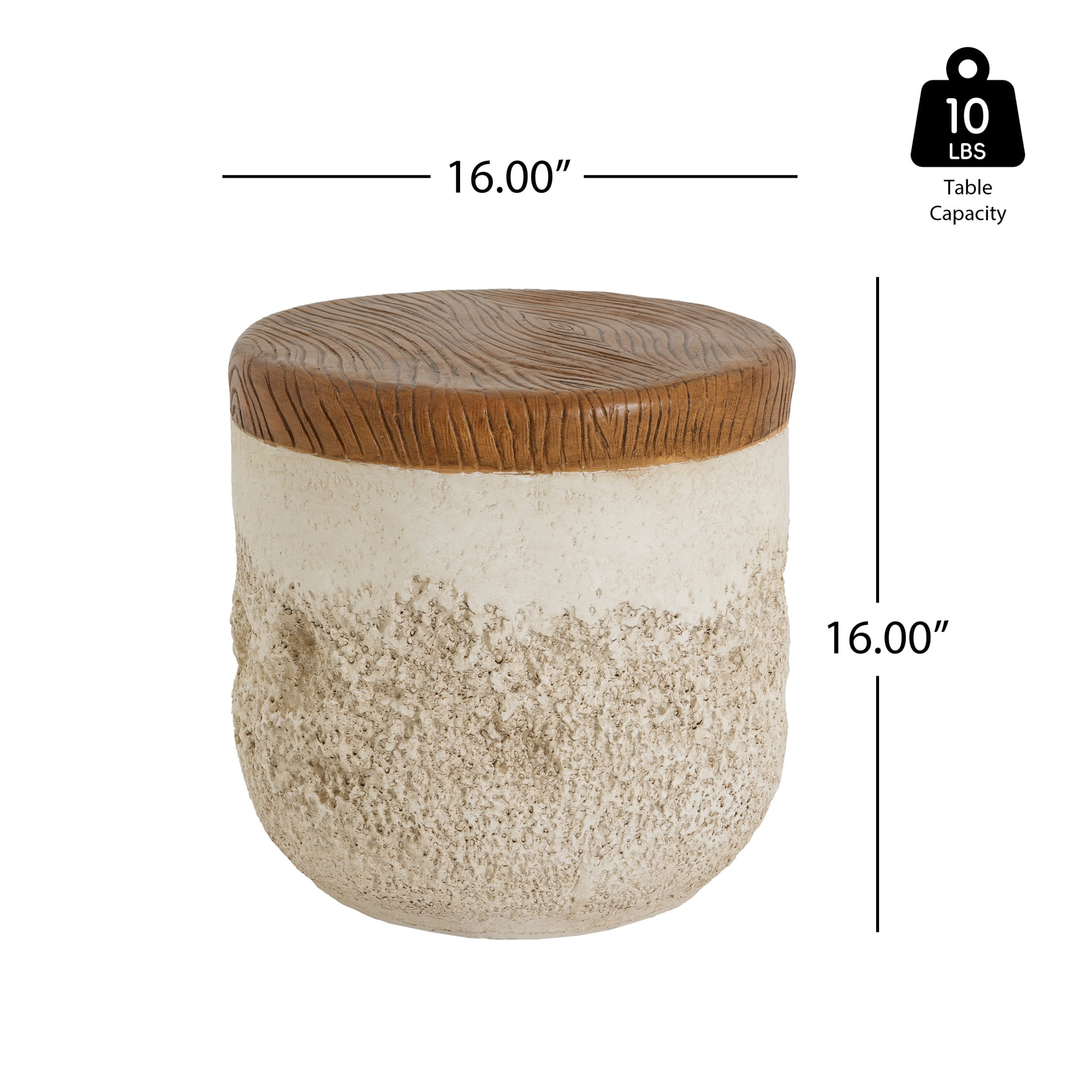 Christopher Knight Home Outdoor MGO Round Side Table with Faux Wood Grain Top, Dual-Texture, Beige