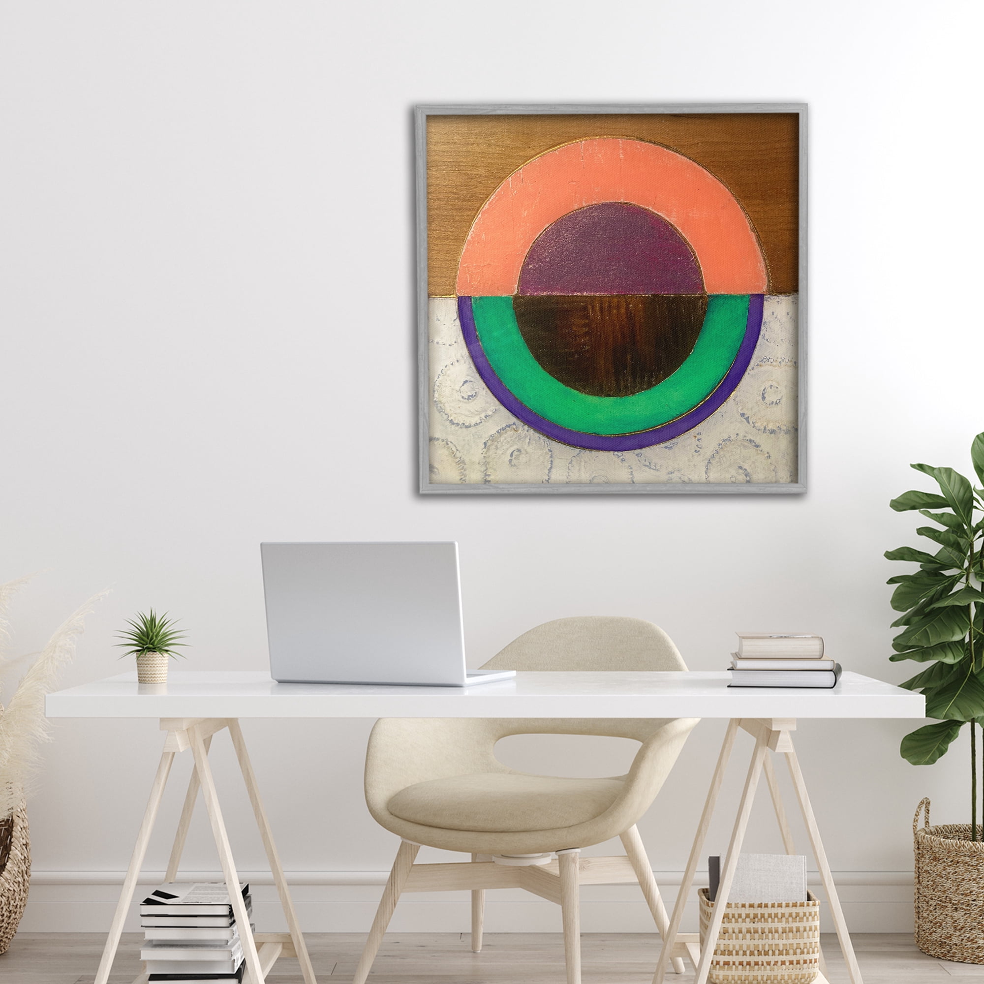 Stupell Industries Horizontal Split Circle Gray Framed Giclee Art, design by Matthew Finger