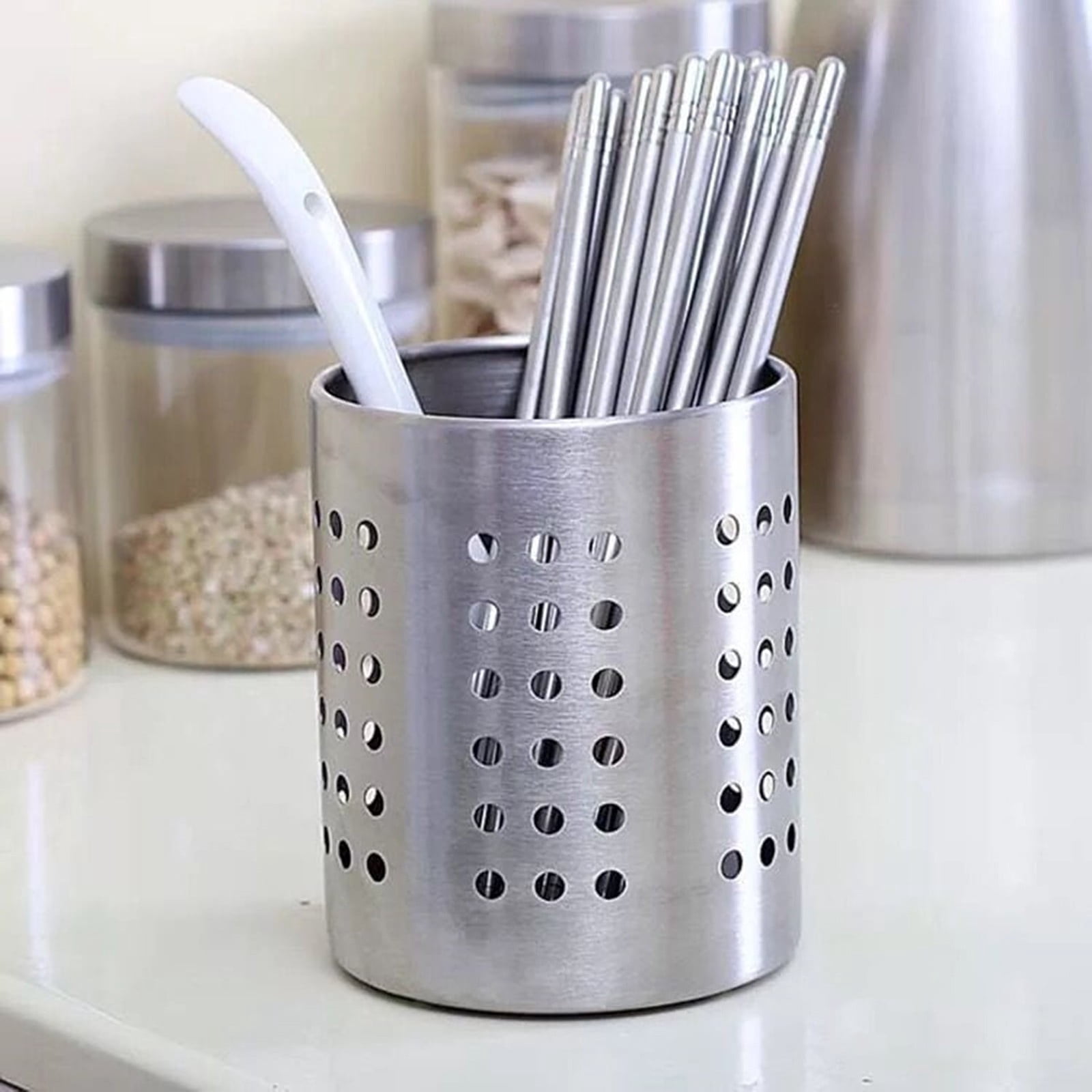 MOPOOR Silverware Drying Basket, Kitchen Sink Utensil Holder Replacement,Thin Dish Drying Rack Countertop Organizer Stainless Steel 304 Flatware Cutlery Caddy Hold for Dish Drainer