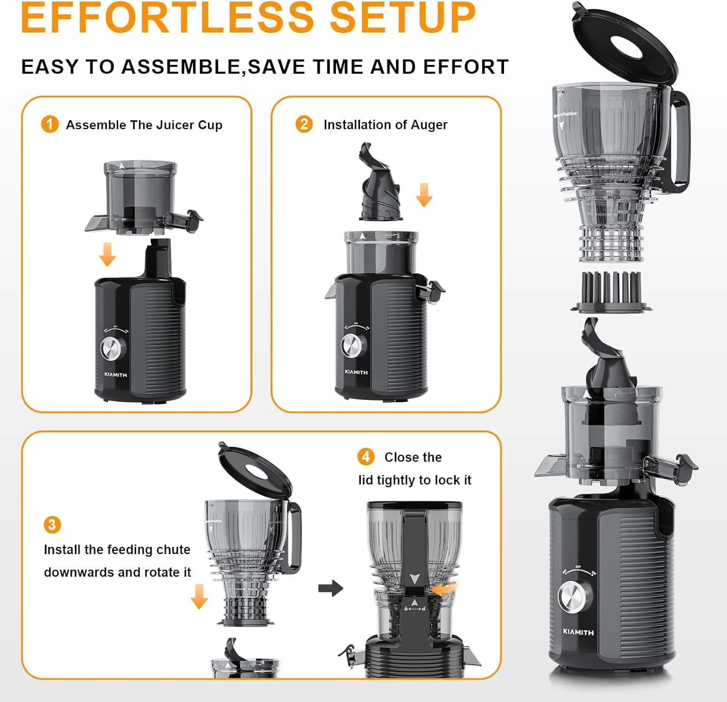 300W Cold Press Juicer with 5.8 Inch Feed Chute, Slow Masticating  for Fruits Vegetables High Yield Easy Clean  Black