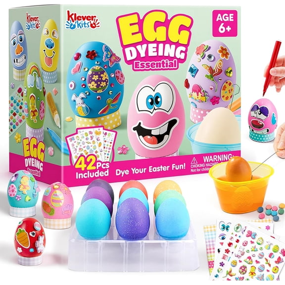 Joyfy 42Pcs Easter Egg Dye Kit,DIY Easter Egg Decorating Craft Kit with Egg Tray,Egg Stands,Easter Stickers for Kids,Easter Egg Coloring,Home School Class Egg Crafts