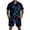 Dark Blue, variant on Dwelliawo Men's Camouflage Tree Print 2 Piece Outfit Short Sleeve Shirt and Drawstring Shorts Set Casual Loose Fit Summer Outfits for Outdoor Activities and Daily Wear Camel XL