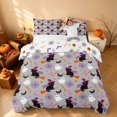thumbnail image 3 of Homewish Cartoon Witch Cat Duvet Cover Queen for Girls, Halloween Spooky Animal Queen Bedding, Light Gray, Pumpkin Bat Reversible 3 Pieces, 1 Duvet Cover and 2 Pillowcases, 3 of 7