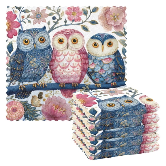6 Pieces of Kitchen Towels 11x11Inch Kitchen Dish Cloths Kitchen Dish Towels Reuseable Cleaning Cloths Three Owls