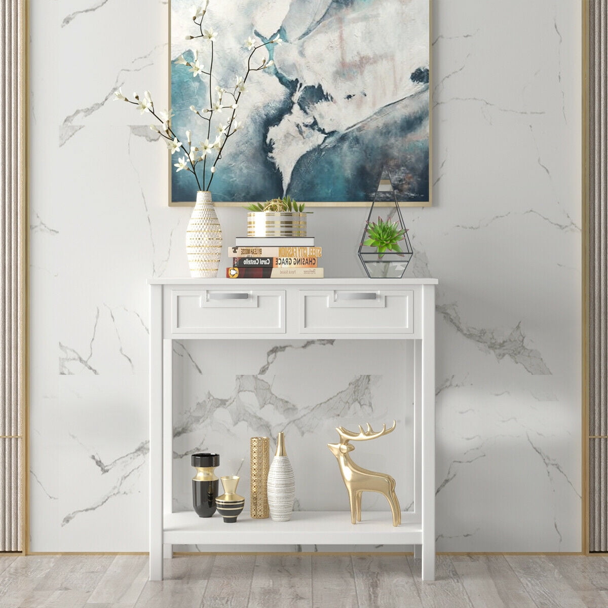 Gymax Console Table with 2 Drawers, White