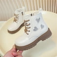thumbnail image 2 of MEZZALL Child Winter Girls Ankle Boots With Heart Rhinestone Leather Lace Up Side Zipper Design Winter Fashion Outfits Stylish Outdoor Solid Color Shoes, 2 of 9