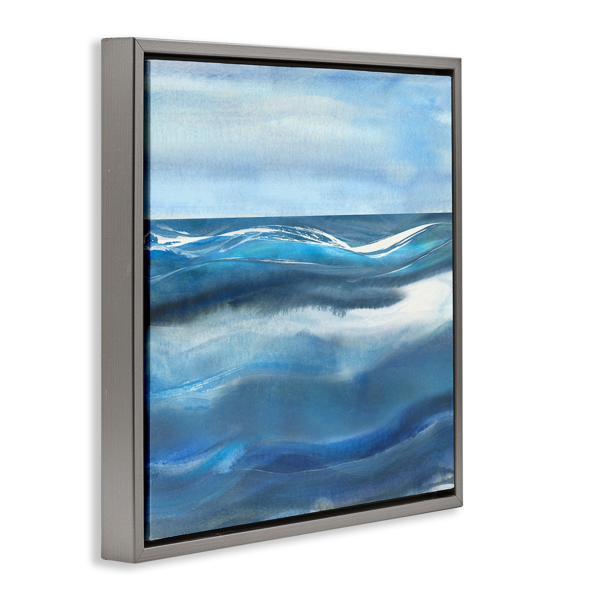 Stupell Industries Calm Expanse of Ocean Waves Gray Framed Floater Canvas Wall Art, design by Susan Jill