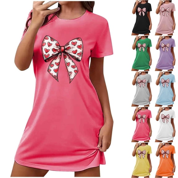 Sakmal Soft Moomoo Nightgownss for Women Love Valentines Plus Size Short Sleeve Night dress Heart Print Short Nightgowns for Women L