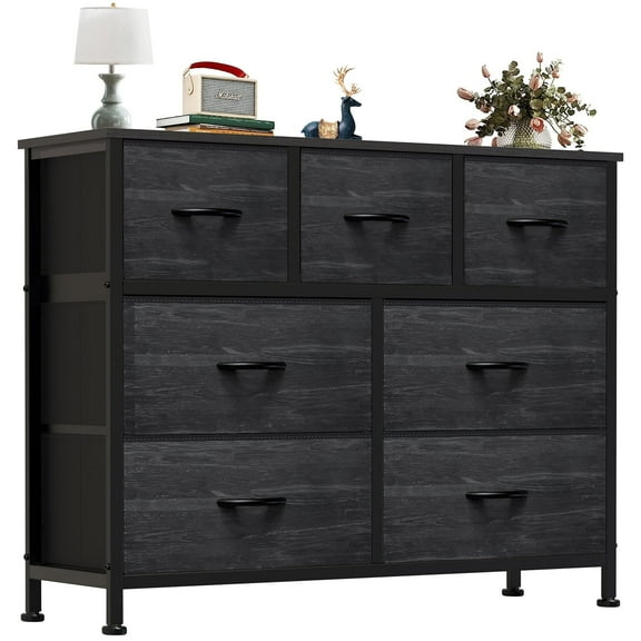 MCQ 7 Fabric Drawers, TV Cabinet Sideboard with 7 Fabric Drawers, Drawer Cabinet, Organization Furniture for Kitchen, Office, Hallway, Black