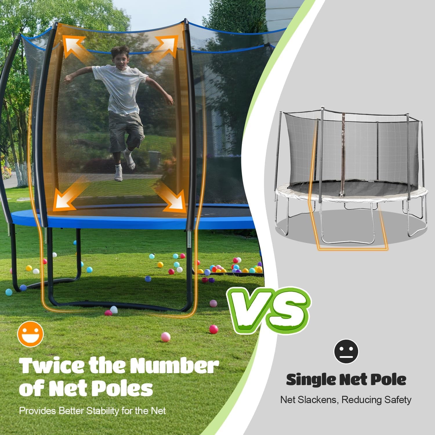 ORCC 1200LBS Weight Capacity Heavy-Duty Trampoline 16 15 14 12 10 8FT Outdoor Yard Trampolines for Kids Adults with Safety Enclosure