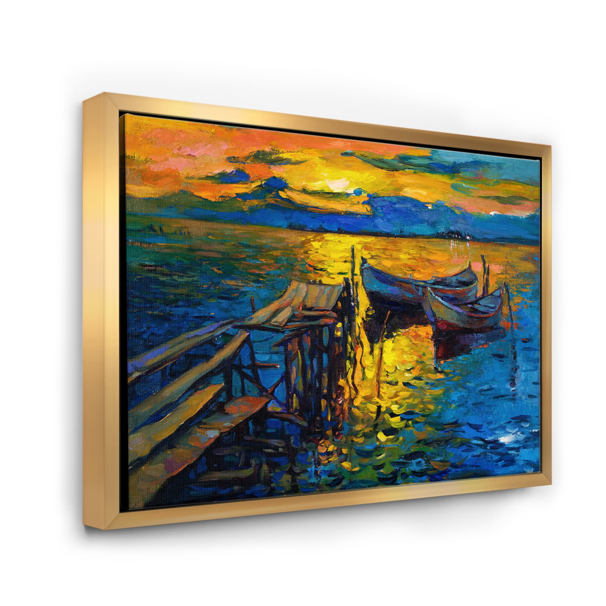 Designart 'Boat At The Lake During Evening Glow II' Nautical & Coastal Framed Canvas Wall Art Print