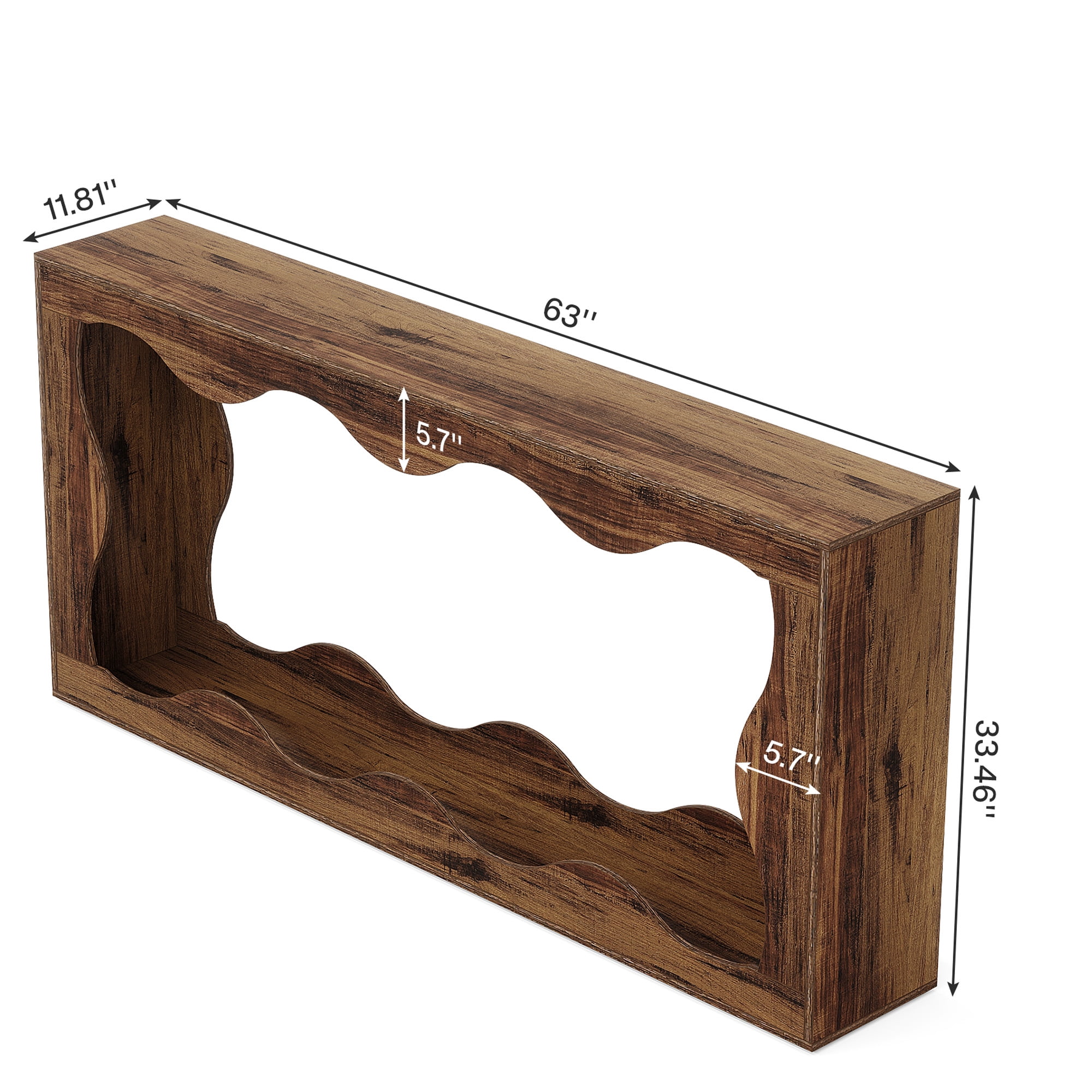 MAYEERTY 63" Wavy Scalloped Console Table, Retro Farmhouse 2-Tier Entryway Table for Home
