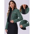 thumbnail image 2 of DARING DIVA Women's Double Breasted Plaid Tweed Cropped Jacket XS Green, 2 of 6