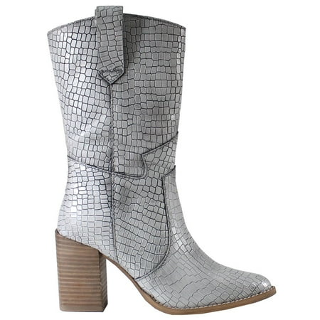 

Diba True Womens Trudy Moody Crocodile Pull On Dress Boots Mid Calf High Heel 3 & Up