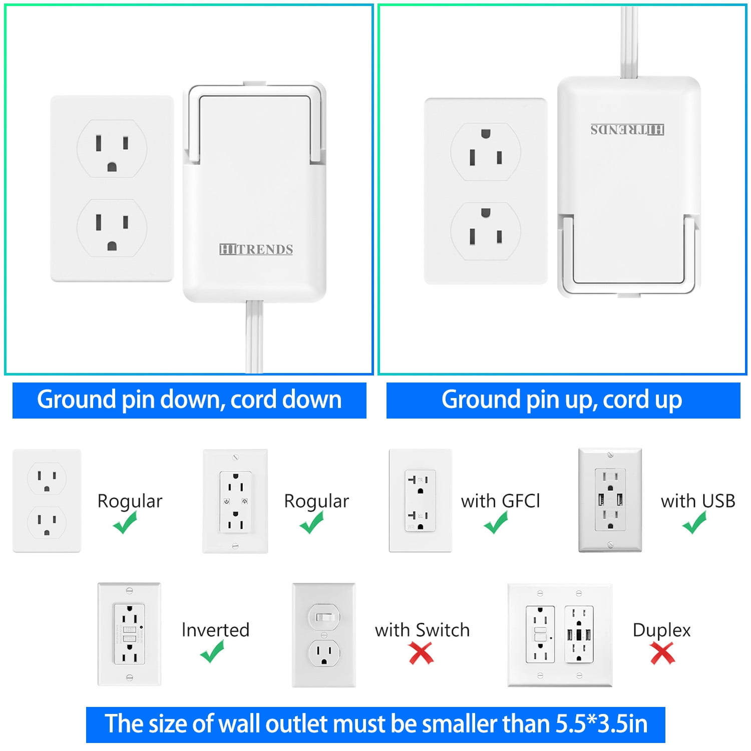 HITRENDS Heavy Duty Power Strip with 5 AC Outlets, 3 USB Ports, 6ft Cable Extender
