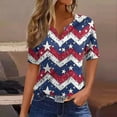 thumbnail image 2 of 2024 American Flag Women's 3/4 Sleeve Button Neck USA Flag Star Stripes Print Patriotic T-Shirt Slim Tops Casual Independence Day USA Flag Graphic Shirts, 2 of 5