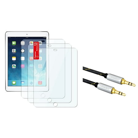 Insten 3 pcs Set Clear Screen Protector for iPad Air 1 1st 2 2nd Gen (with 3.5mm Audio Extension Cable (Best Audio Interface For Ipad Air 2)