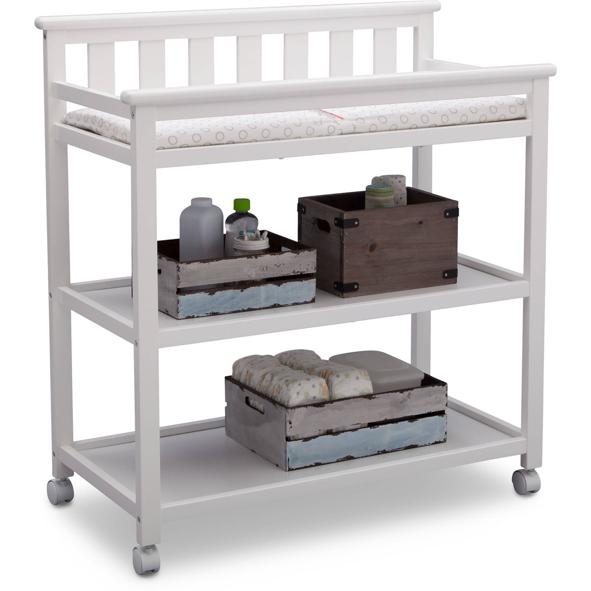 Delta Children Flat Top Changing Table with Casters, Greenguard Gold Certified, Bianca White