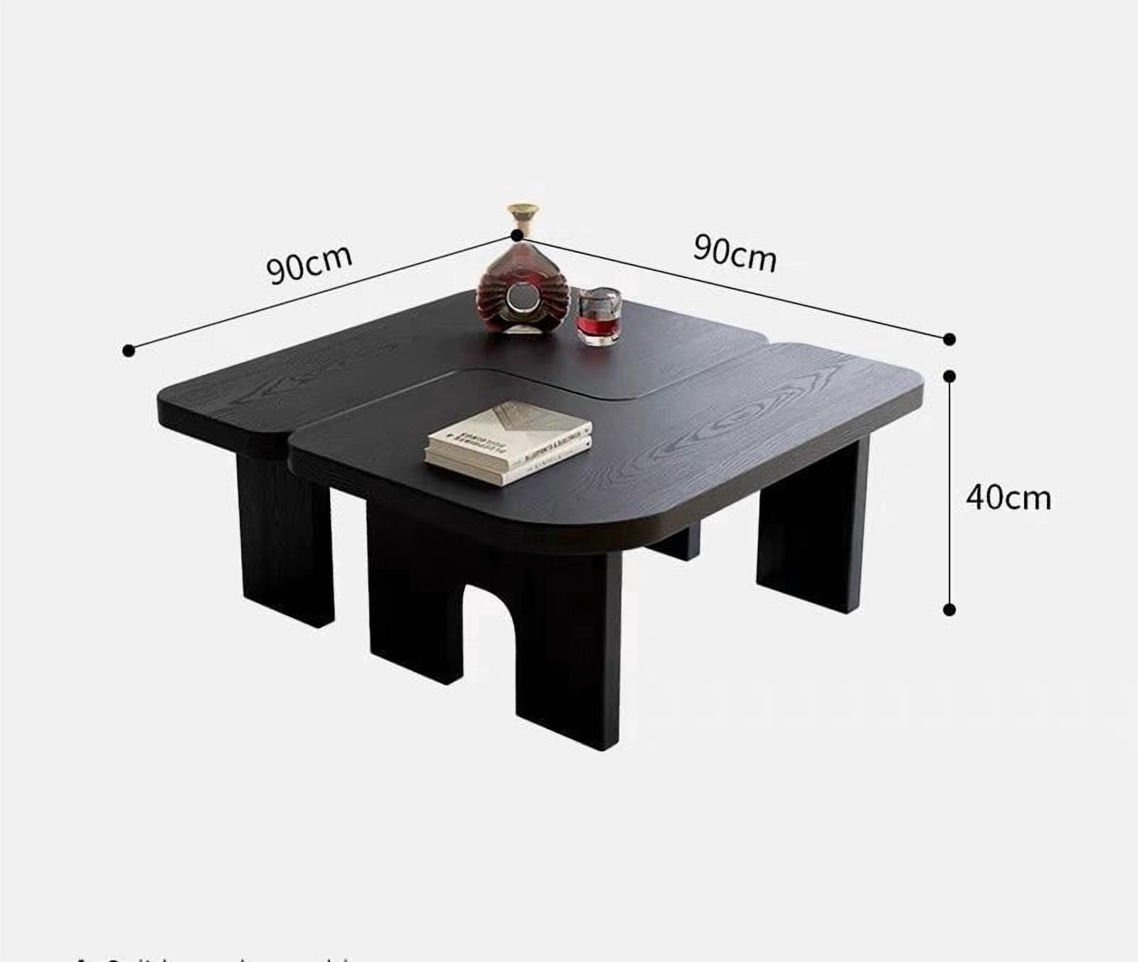 70.86 Inch Extendable Splicing Coffee Table Set, Modern Black Wooden Nesting Center Tables for Living Room, Flexible Configuration, Smooth Surface, Antique Black Finish