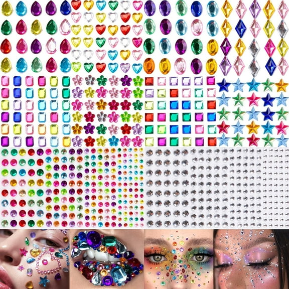 1250 Pcs Self Adhesive Rhinestones for Makeup Eyes 15 Colors Rainbow Rhinestones Face Jewels Face Gems Stick on, DIY Nail Makeup 3mm 4mm 5mm 6mm Rave Festival Accessories Costume for Women