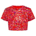 thumbnail image 2 of LiiYii Kids Girls Sparkly Leopard Print Jazz Hip Hop Disco Dance Crop Tops Dancewear Short Sleeve T-Shirt Red 7-8, 2 of 7