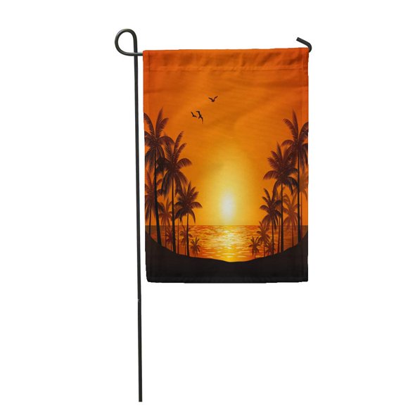 POGLIP Sunset Palm Trees Beach Tropical Silhouette Hawaii Landscape Sea Garden Flag Decorative Flag House Banner 12x18 inch
