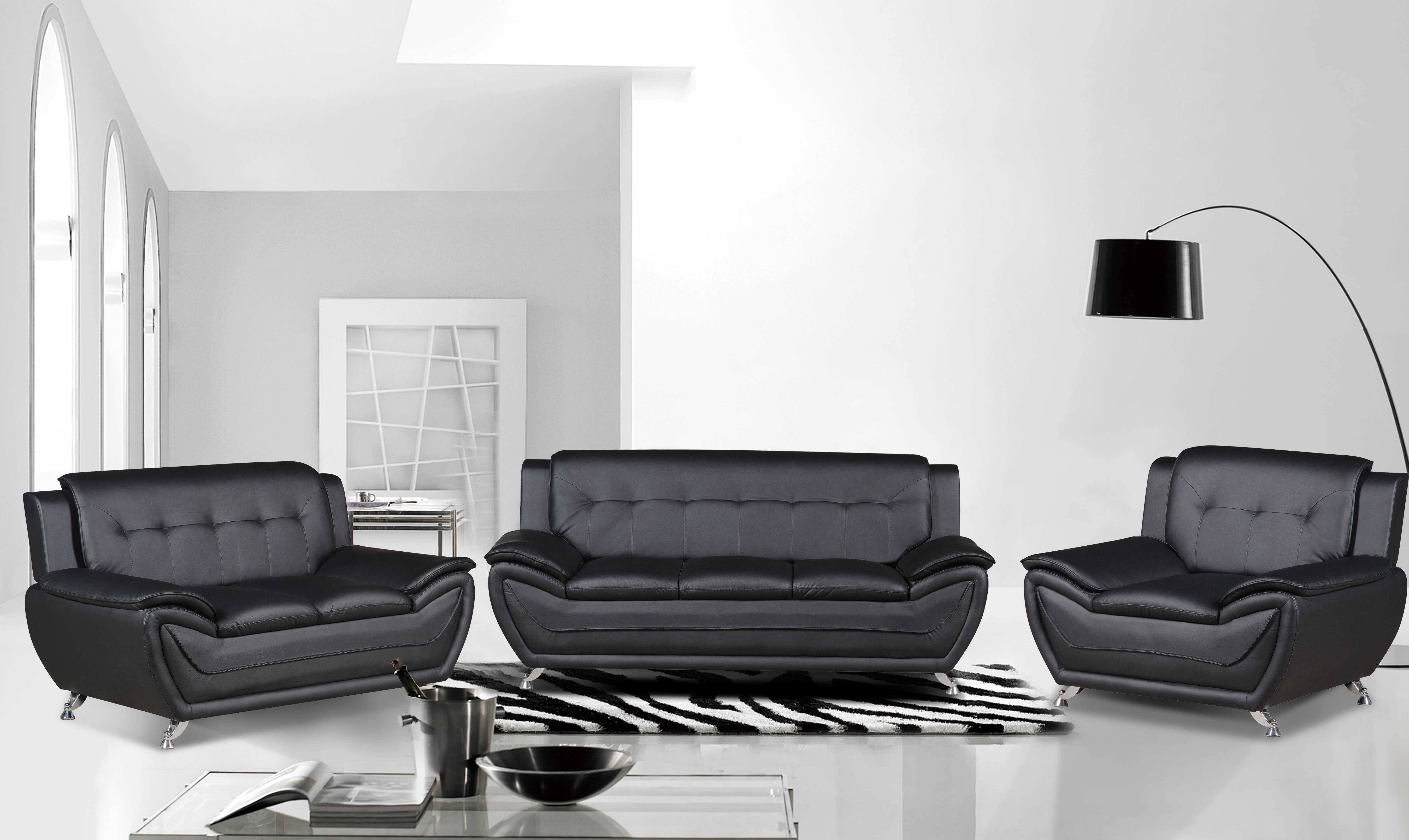 US Pride Furniture Black Cosmo Modern Faux Leather 3 Piece Set ...