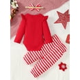 thumbnail image 3 of Liacowi Baby Girls 3Pcs Christmas Outfits Long Sleeve Romper + Striped Print Pants Set Infant Clothes, 3 of 9